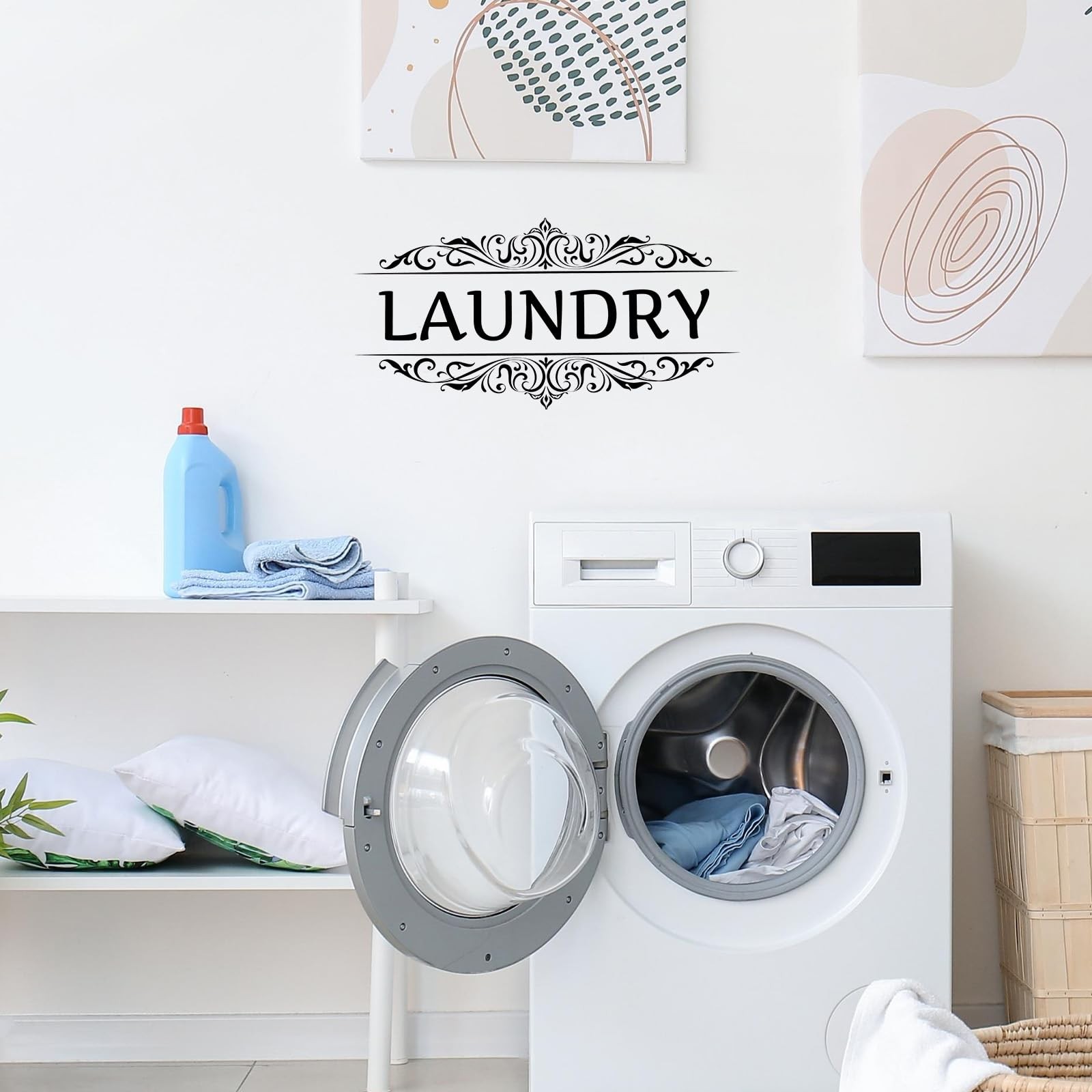 3 Pcs Laundry Room Vinyl Wall Stickers Pantry 11.8 x 5.9 inches, White