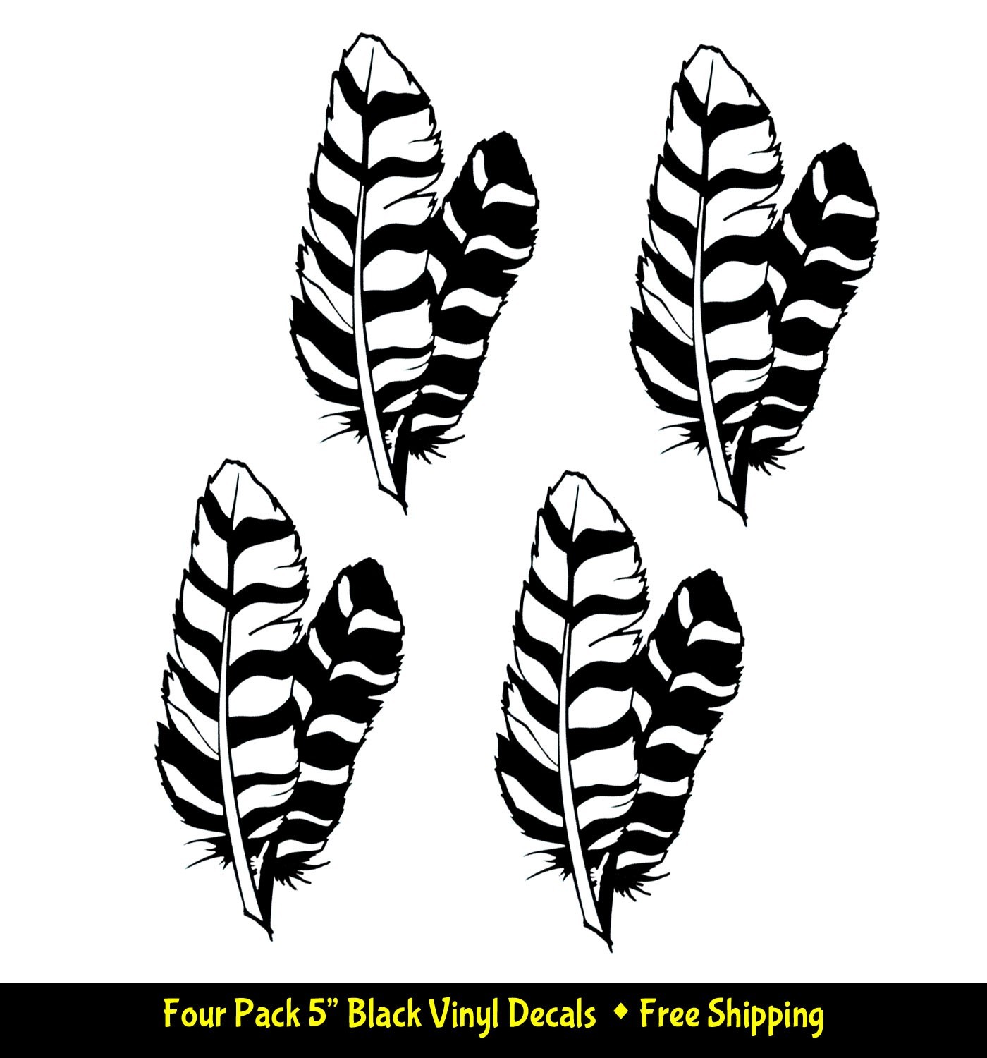 Bird Feathers Four 5" Black Vinyl Decal Car Truck Window – Indoor or Outdoor