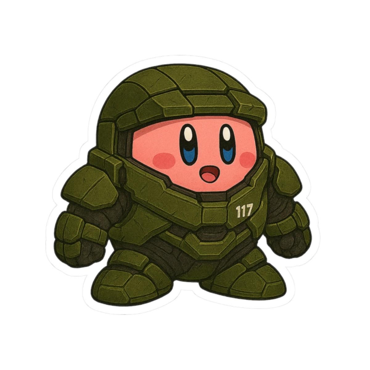 Sticker, Funny Kirby wearing a Halo Armor Master Chief, Gamer Gift, Video