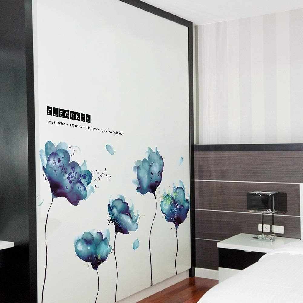 Removeable 3D Blue Dream Flower Wall Stickers DIY Home Wall Decoration Art Decor