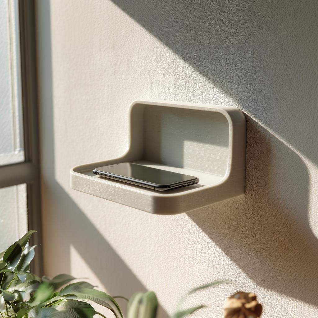 3D Printed Wall Phone Shelf | Minimal Floating Ledge for Smartphone Storage |