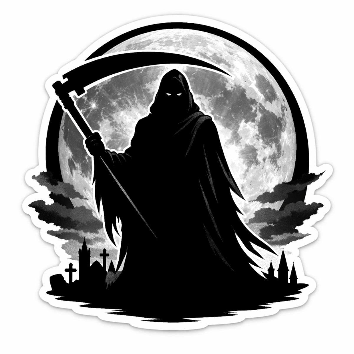 3 inch Grim Reaper Full Moon Vinyl Sticker Gothic Cemetery Horror Decal