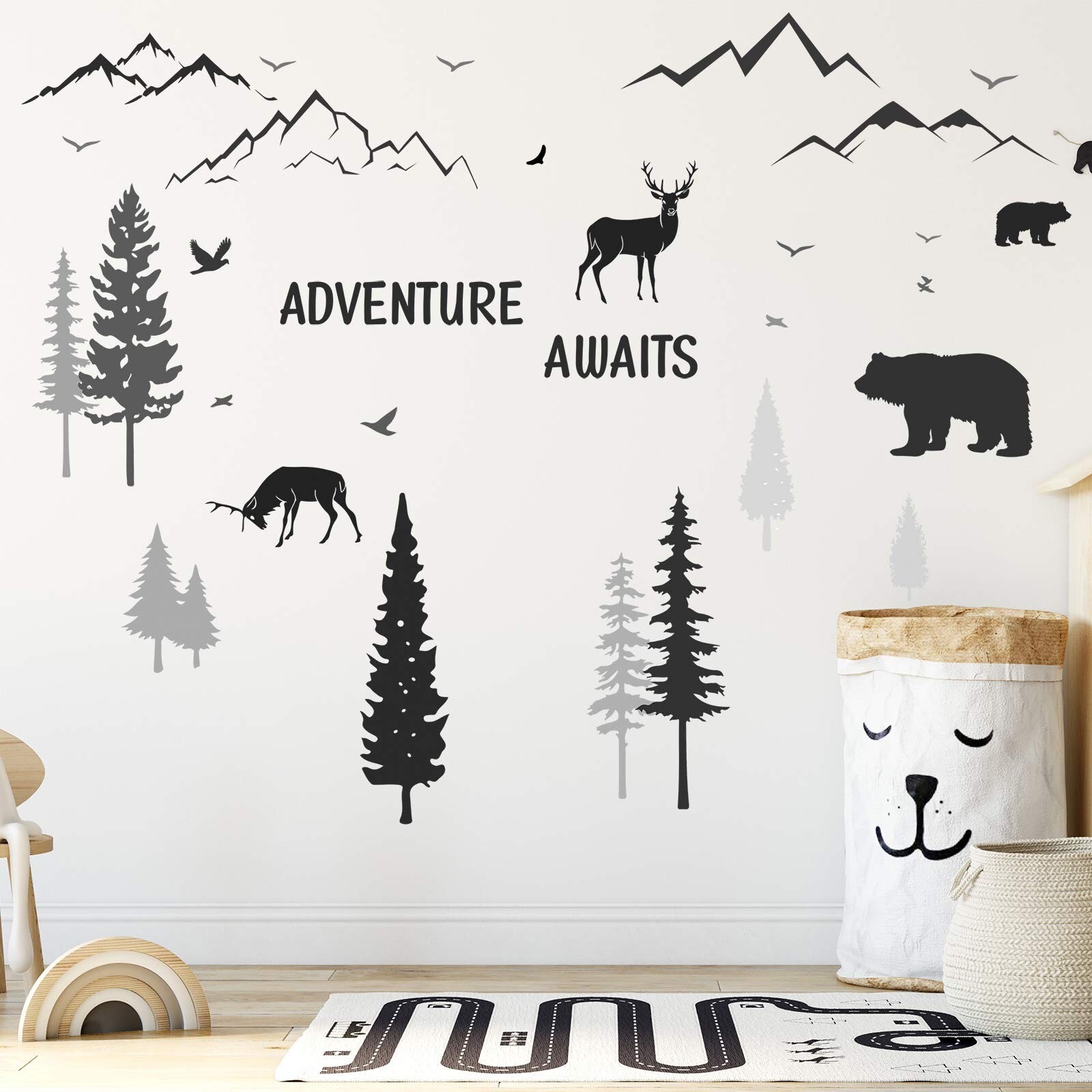 Tenare 3 Sheets Nursery Wall Decals Dreamy Forest with Pine Tree Animal Deer …