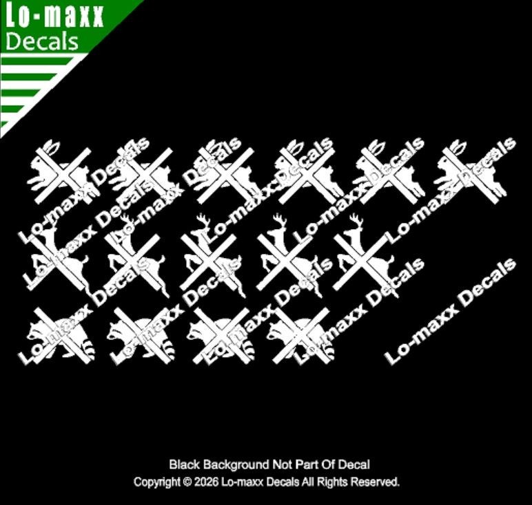 Deer Rabbit Raccoon Kill Markings Die Cut Vinyl Decal Hunting Truck Car Sticker
