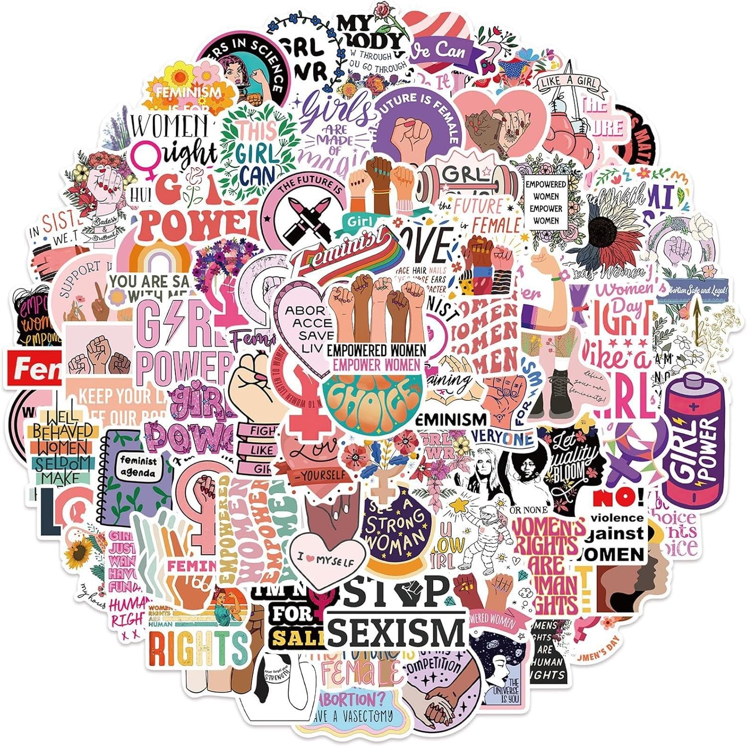 100Pcs Inspirational Feminist Stickers Pack,Girl Power Rights Feminism Colorful