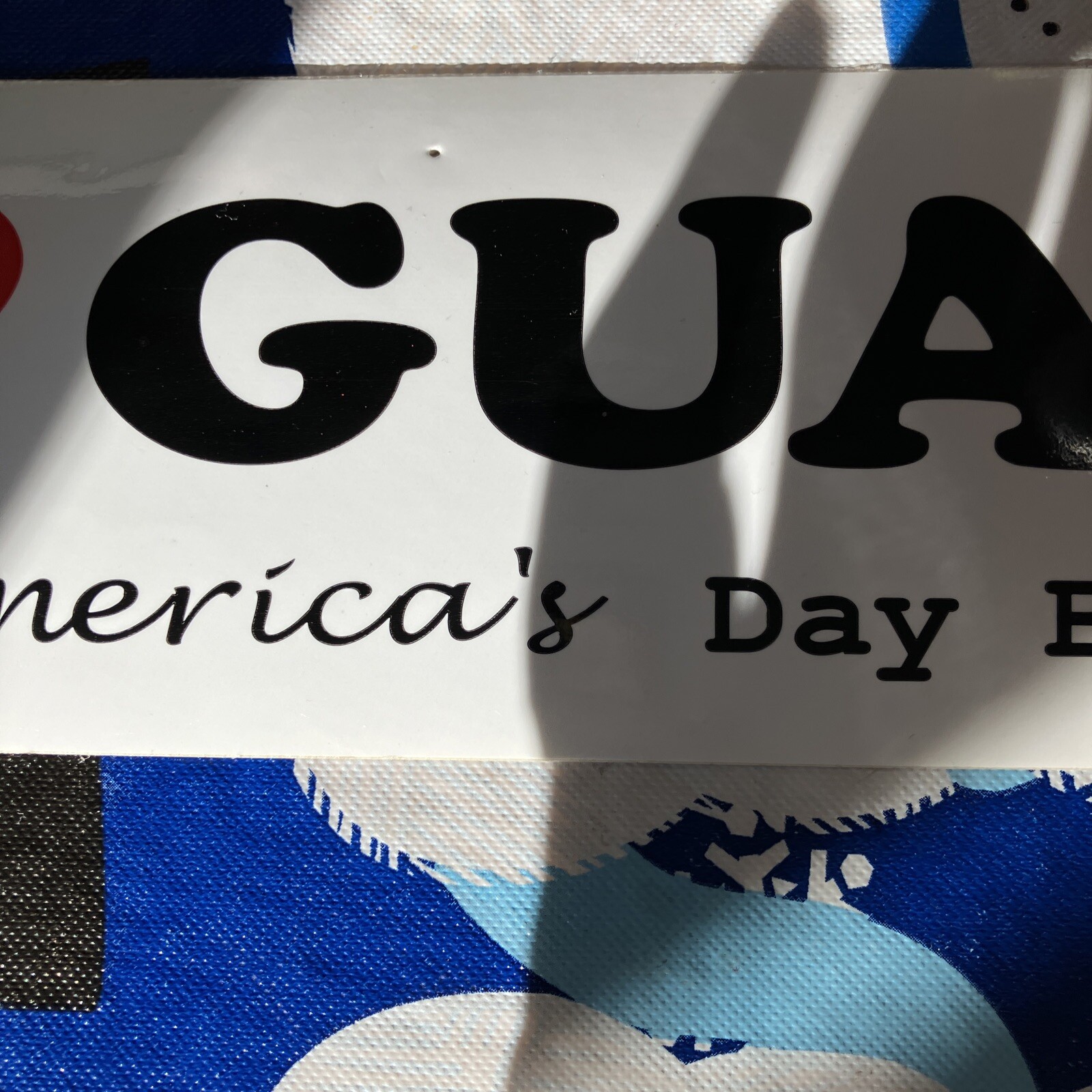 New I Love Guam Black & White Bumper Sticker With Small Pin Hole & Red Heart