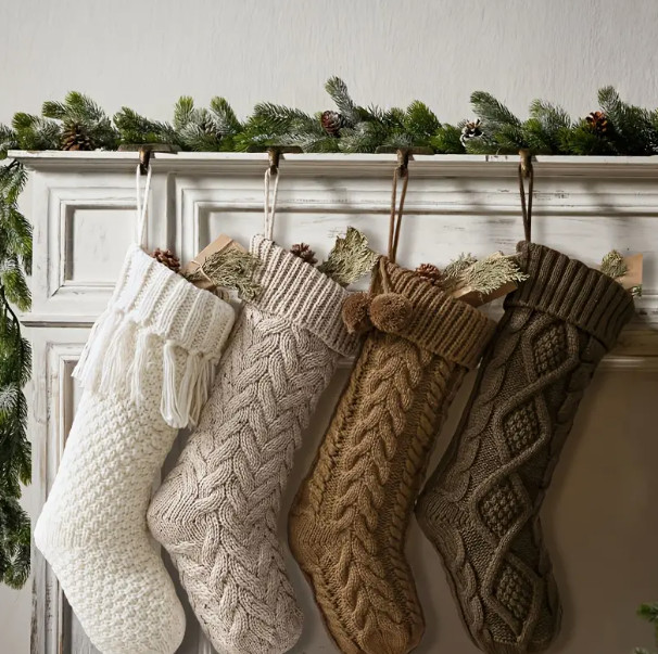 Inch Rustic Neutral Knit Christmas Stockings | Braided Fireplace Stockings,Comfy