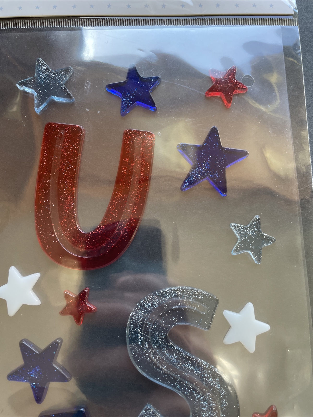 NEW USA Stars 4th of July Independence Day Gel Window Decor Clings 17 ct Glitter