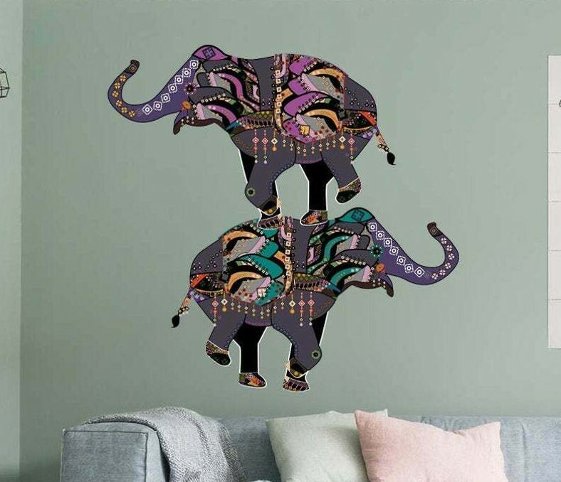 Boho Elephant Wall Decals, Animal Wall Sticker, Indian style Wall Mural, Bohemia