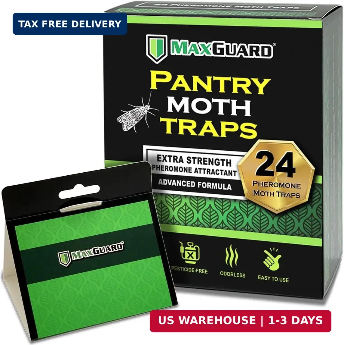 Maxguard Pantry Moth Traps (24 Pack) with Extra Strength Pheromones | Non-Toxic