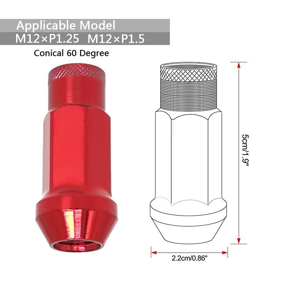Lug Nuts M12X1.25 Open End Wheel Nuts,Taper Acorn Seat, Forged Locknut Racing Nu