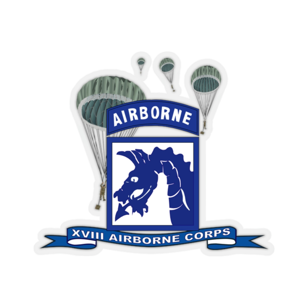 Kiss-Cut Stickers – Army – XVIII Airborne Corps w Parachute – Ribbon