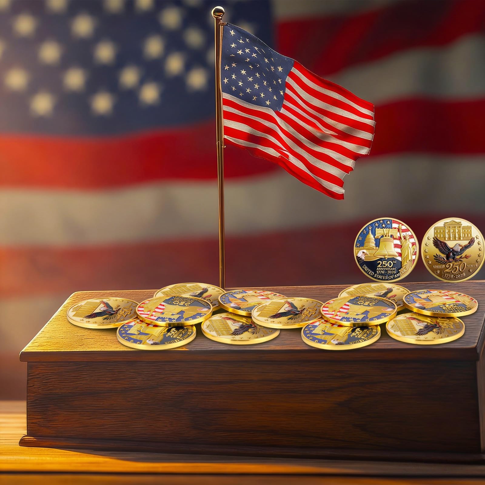 Highergo 1.57 inches (diameter) x 0.12 (thick), Gold, Red, White, Blue
