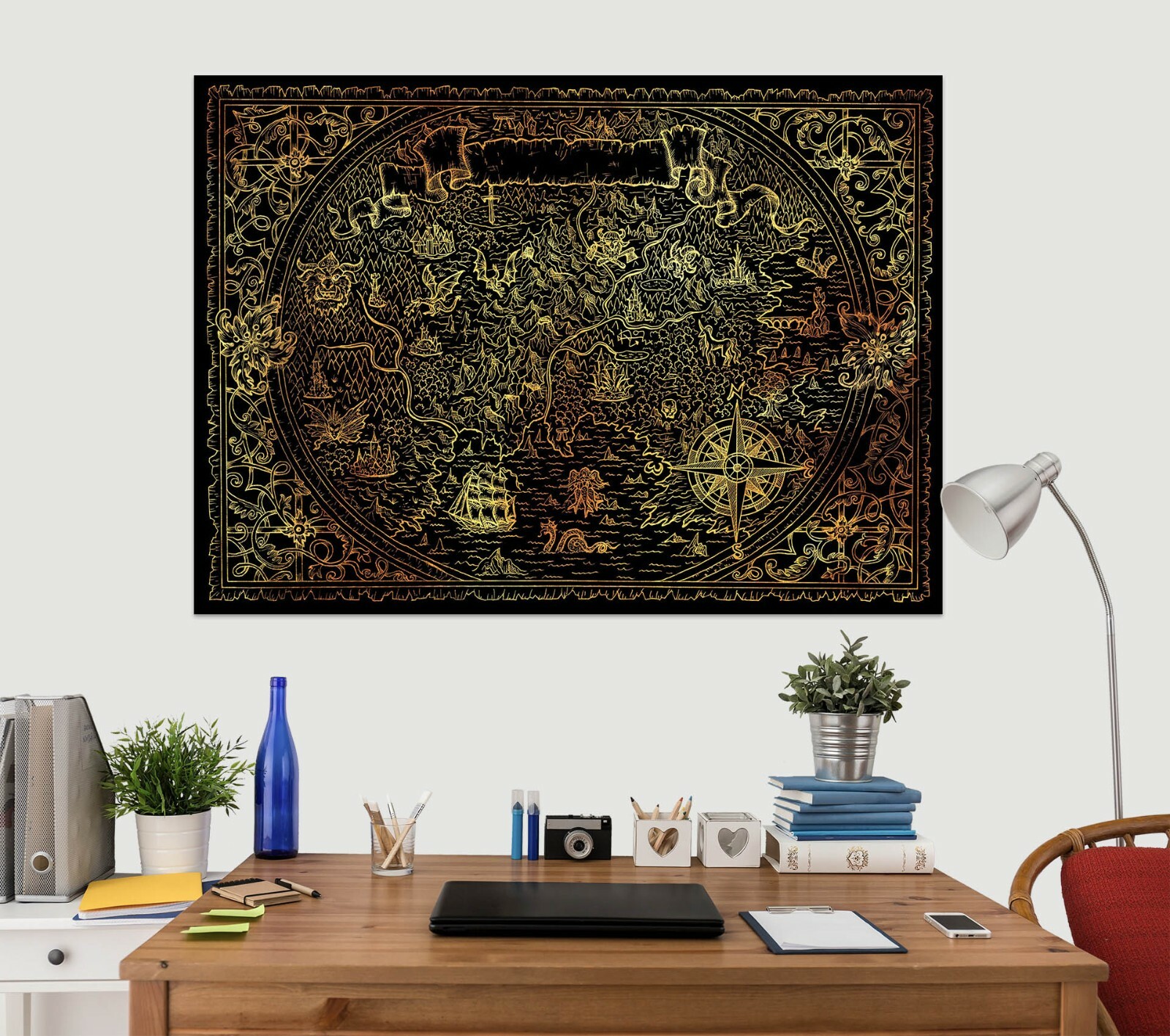 3D Flying Dragon B130 World Map Wall Stickers Vinyl Wallpaper Mural Murals Amy
