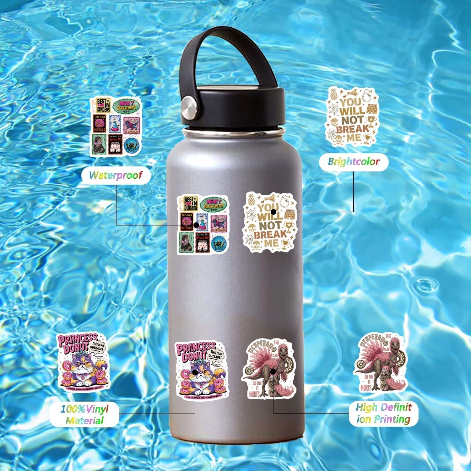 110 Pcs Outrage Princess Donut Stickers for Scrapbooking, Laptop, Water Bottle