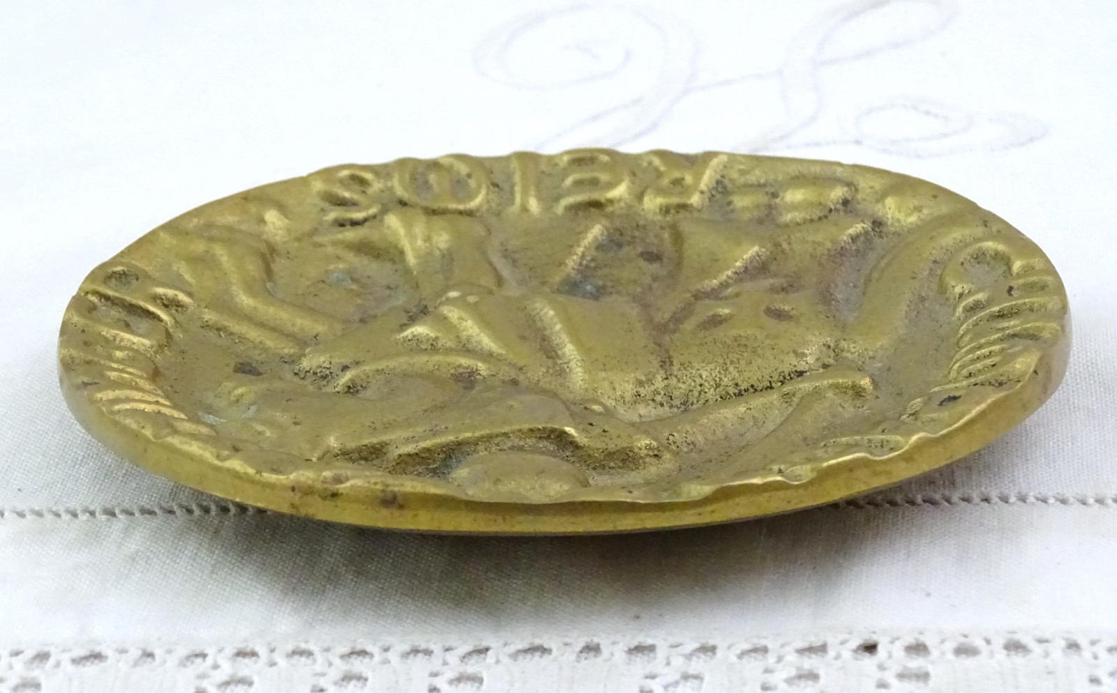 VTG French Cast Bronze Tattinger Champagne Promotional Cast Bronze Trinket Dish,