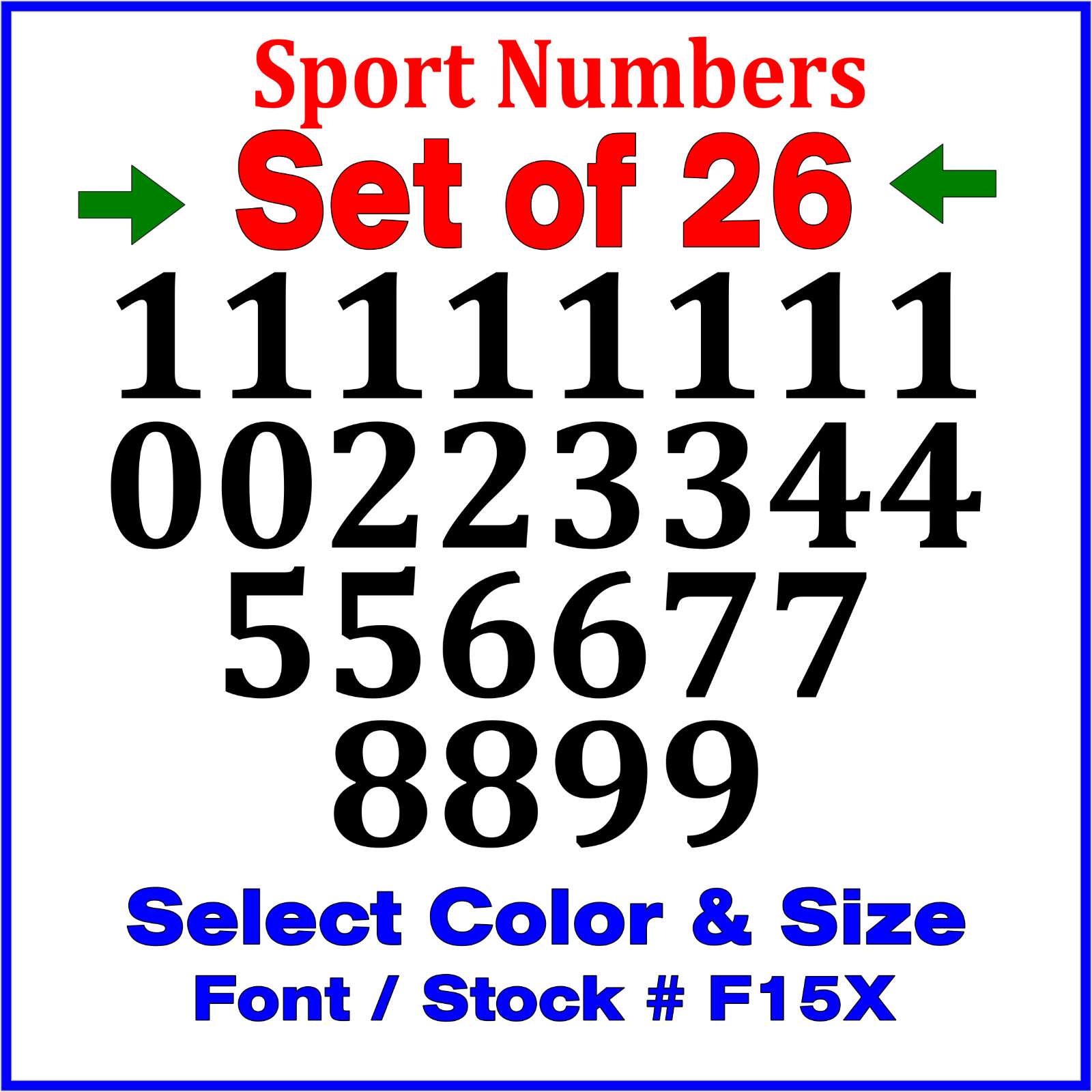 Batting Helmet Sport Vinyl Decals – 26 Numbers – Select Color & Size STK# F15X