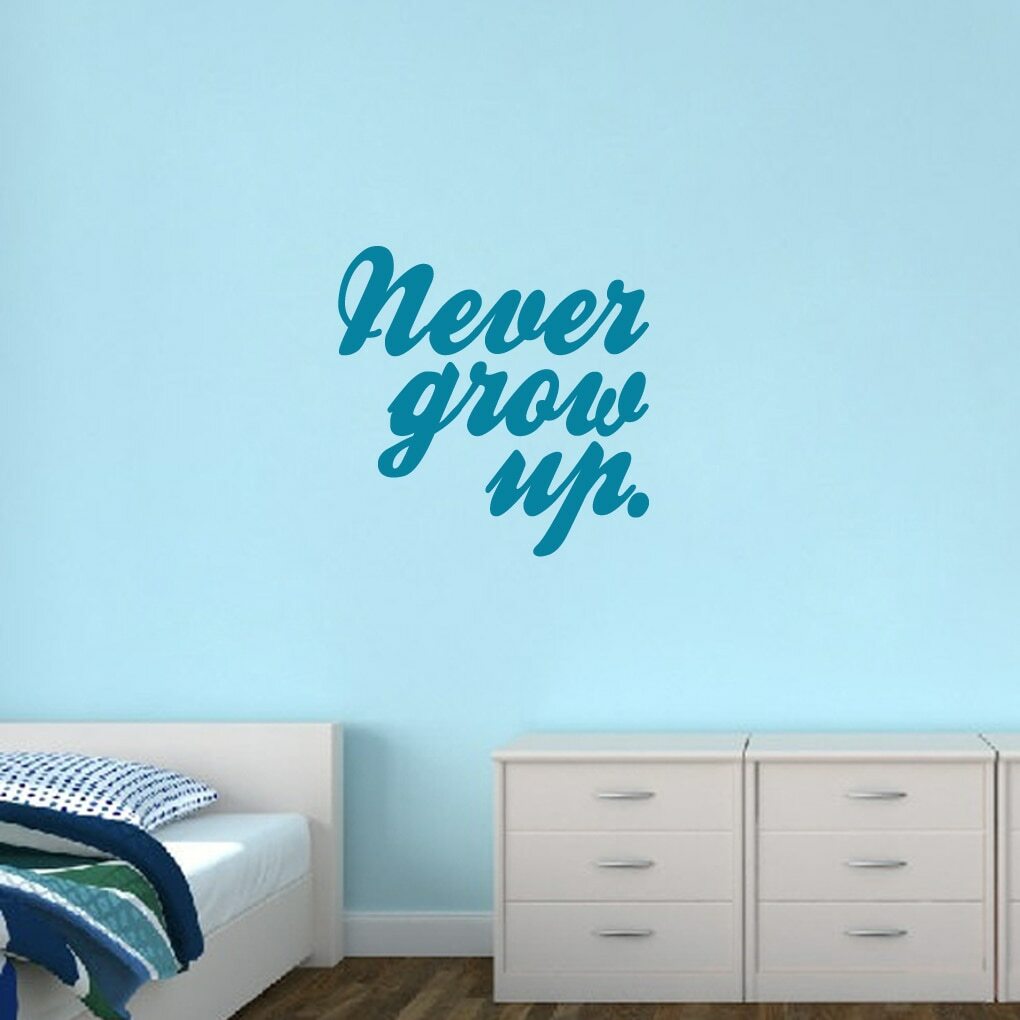 Never Grow Up Wall Decal – Kids, Nursery, Playroom, Classroom, Wall Sticker