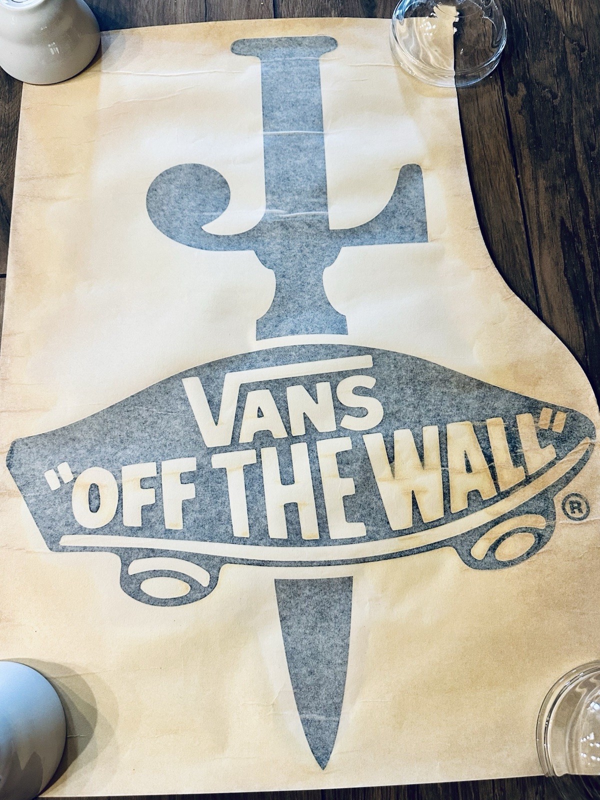 RARE 90S? VINTAGE VANS OFF THE WALL SWORD DAGGER VINYL DECAL STICKER 25” X 19”