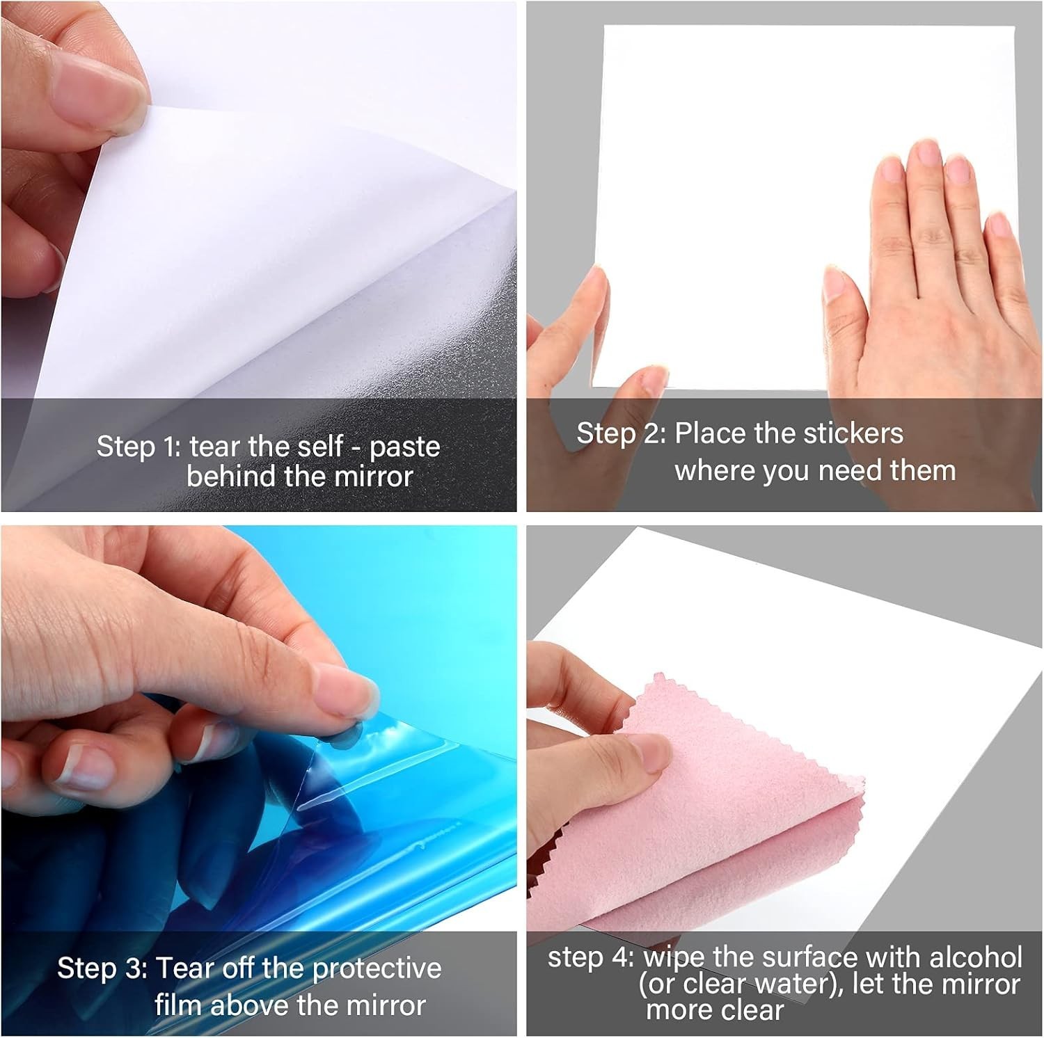 Set of 10 Self-Adhesive Flexible Mirror Sheets for Chic Home Decor – 12×12 in
