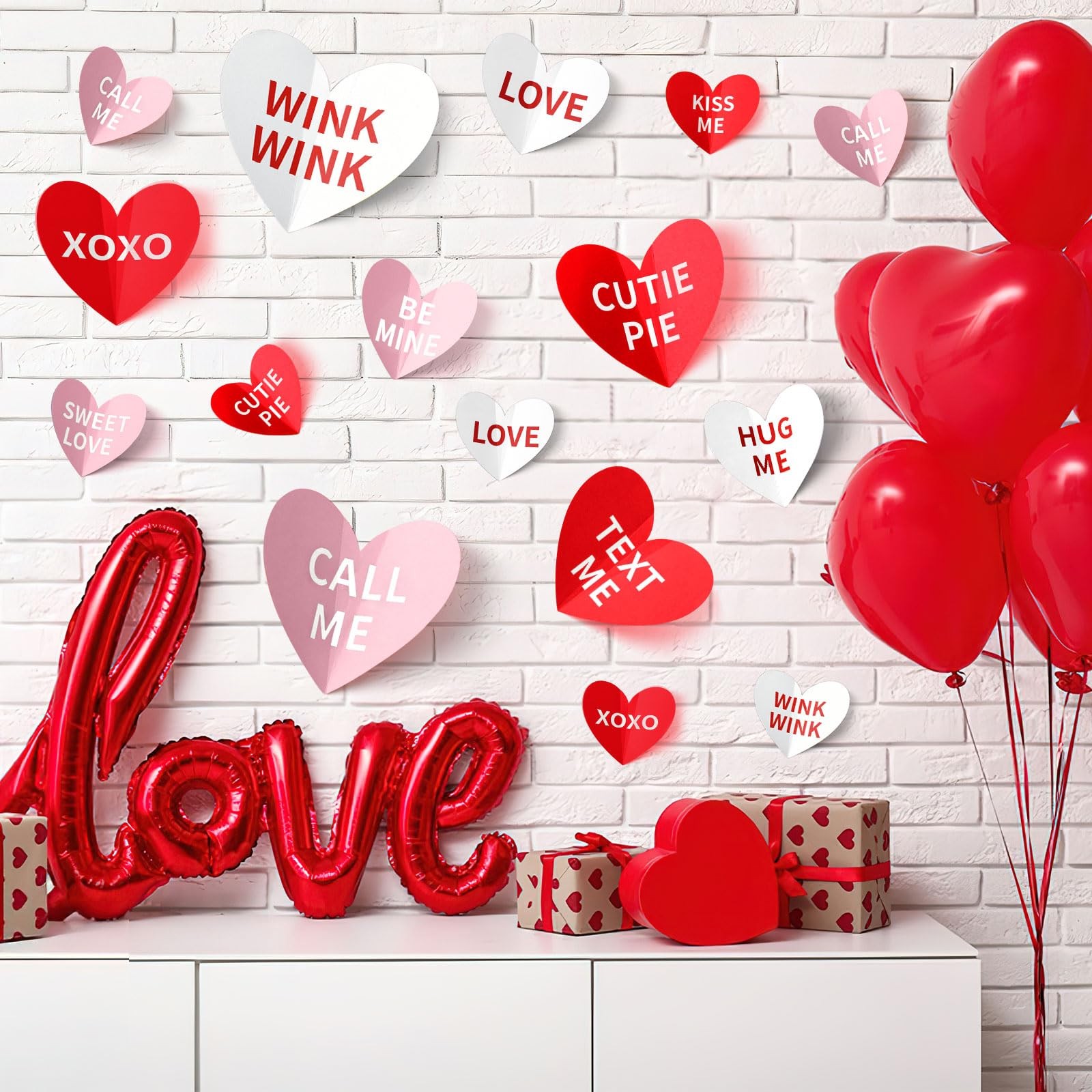 60PCS Valentine's Day Heart Wall Stickers, Valentines Wall Pink Red Decoratio…