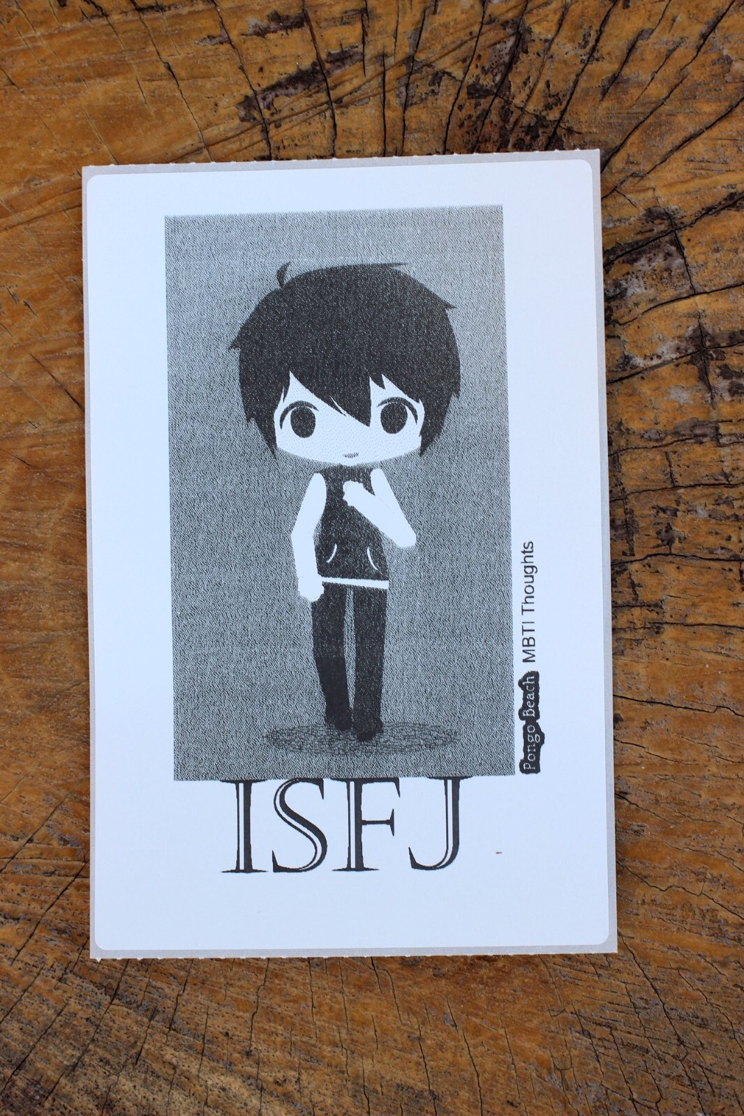ISFJ Boy B/W 4"x6" Thermal Sticker – Kawaii Anime Chibi – MBTI – Pongo Beach