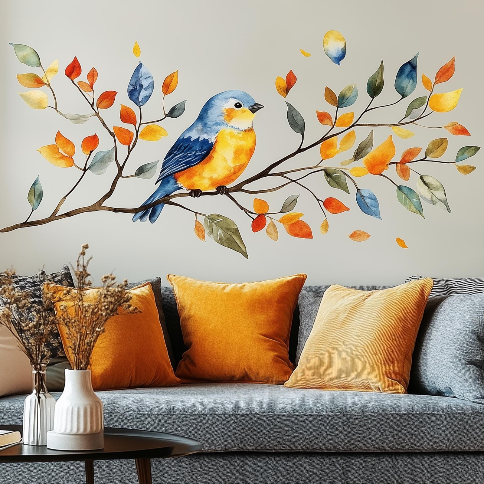 Bird on Branch Wall Decal | Watercolor Vinyl Sticker