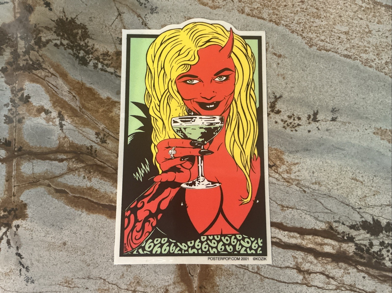 Frank Kozik original Poster Pop silkscreen DEVIL GIRL Sticker; Vintage 2001