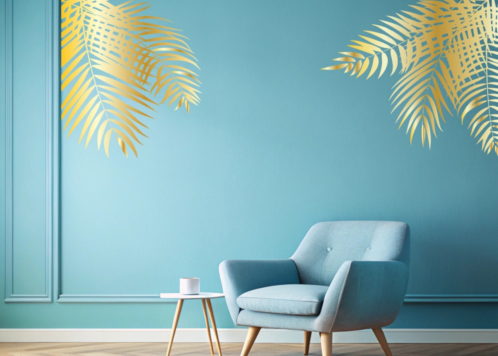 Palm Tree Leaves Corner Wall Decal Set, Tropical Vinyl Wall Art Tree Decal se278