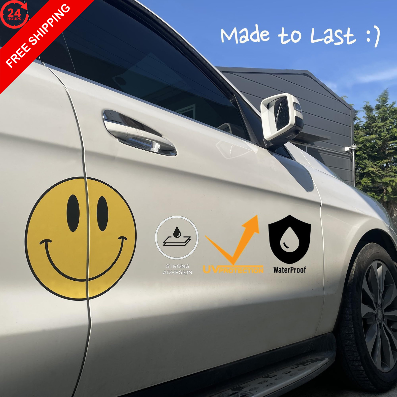Smiley Face Decal Sticker 12×12 – Waterproof UV-Coated Vinyl 12" *12", Yellow
