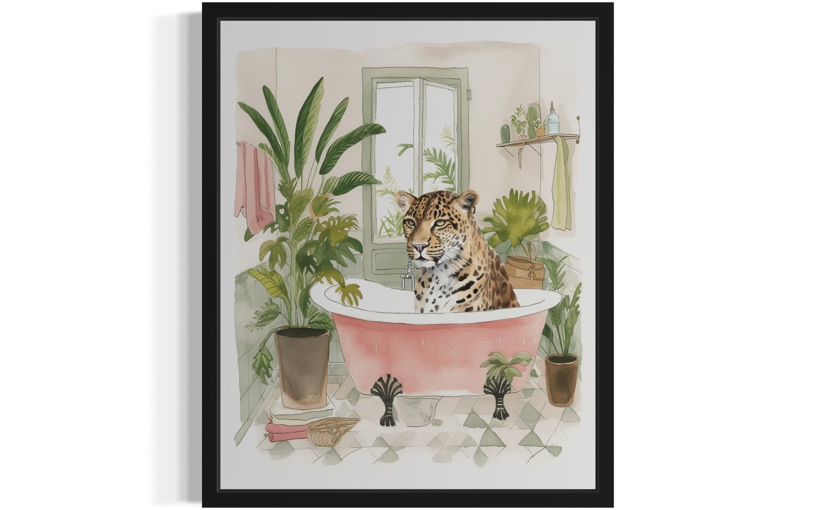 Leopard 1 Wall Art Poster Print, Animal Bathtub Pictures Restroom Wall Art Pa…
