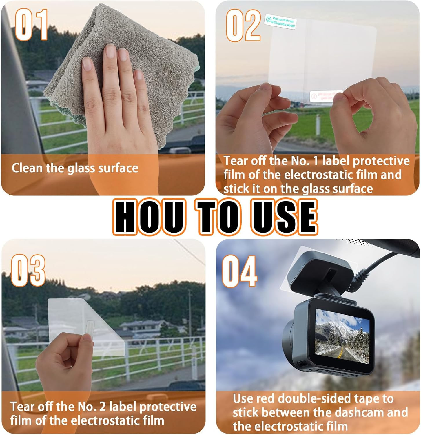 3 Pcs Electrostatic Sticker Mounting Dash Cam 6 Pcs Double-Sided Sticker