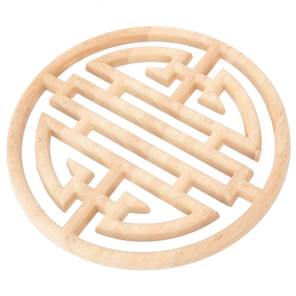 7.9×7.9×0.4in Round Wood Appliques Onlays Chinese Vintage Style Wood Carved A…