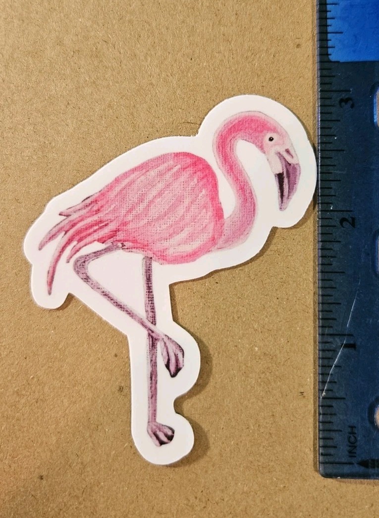 Flamingo Sticker Matte Vinyl, Original Art, 3" Tall Die Cut Sticker of Bird Art