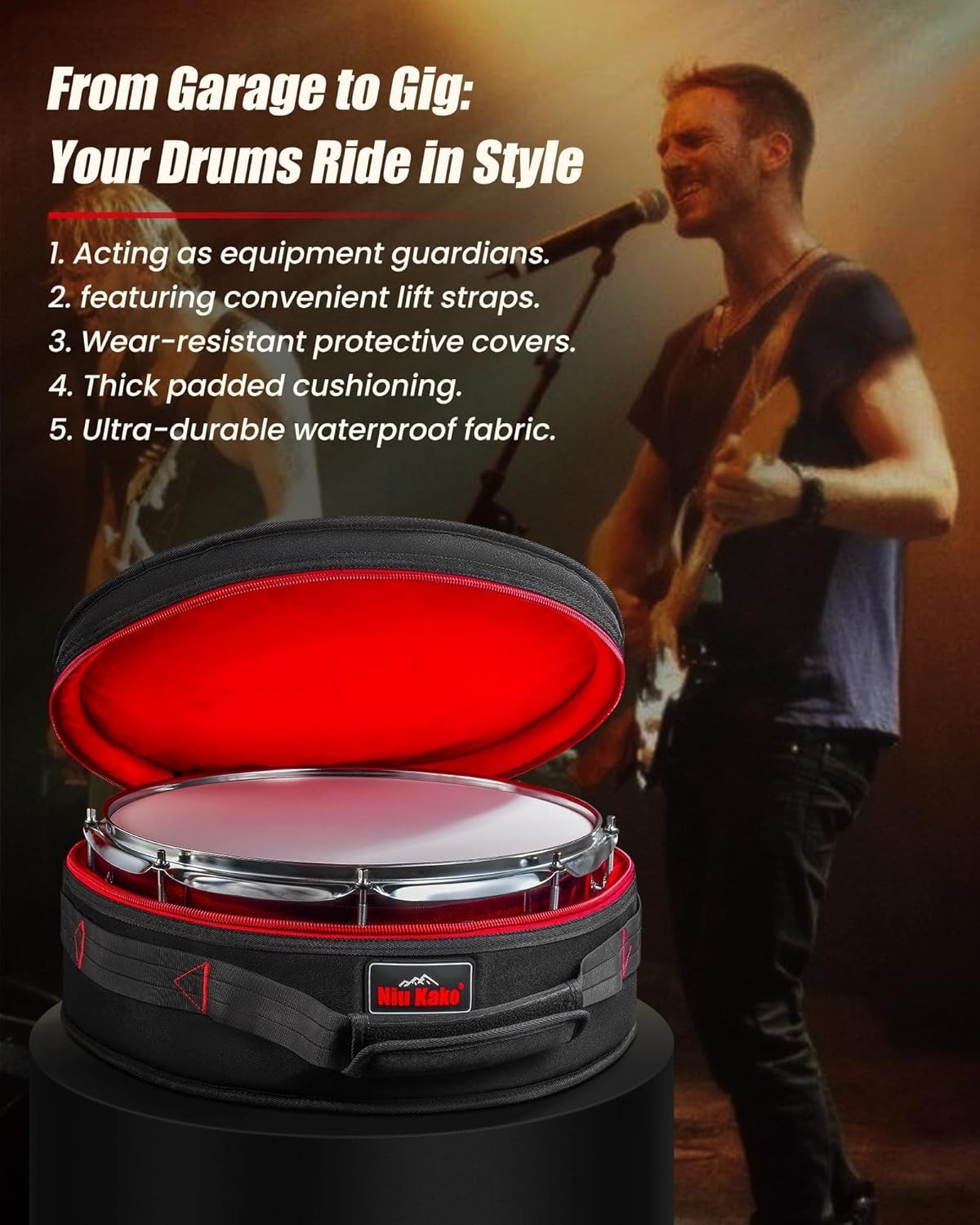 14×6.5 Snare Drum Case Thick Padded Drum Bag Lightweight Protective
