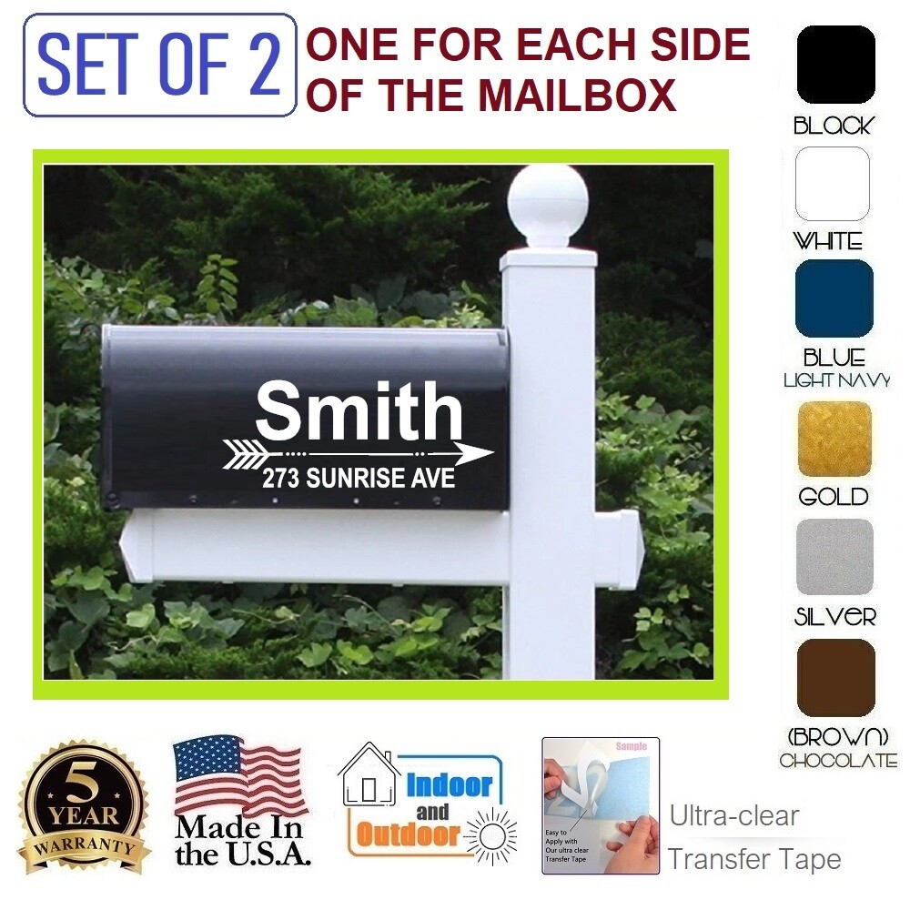 SET OF 2 CUSTOM PERSONALIZED VINYL MAILBOX NUMBERS NAME DECAL, (Model 20)