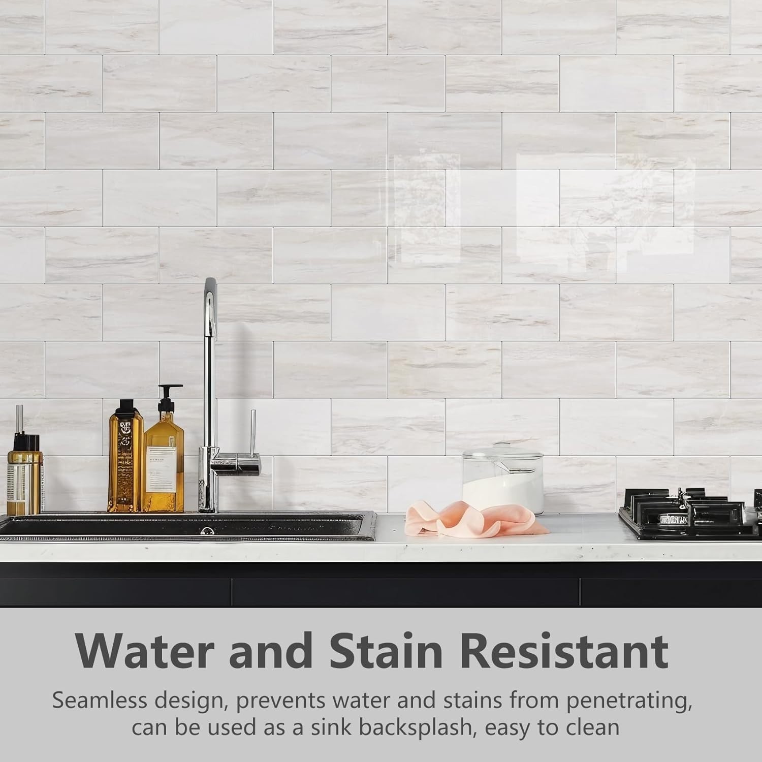 Glossy Light Brown Peel and Stick Subway Tile Backsplash – 10 Sheets Self-Adhesi