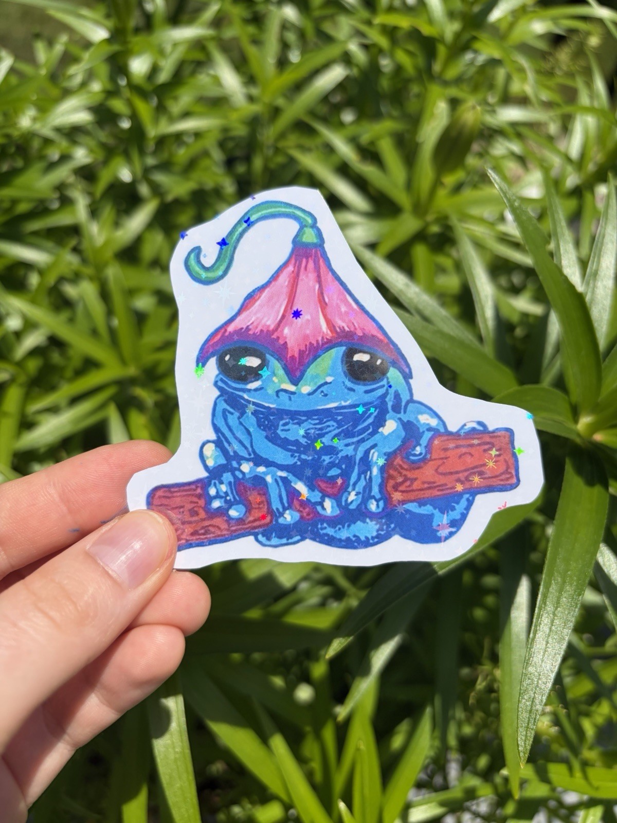 Tree Frog with Flower Hat Waterproof Sticker: Aesthetic Vinyl Decal