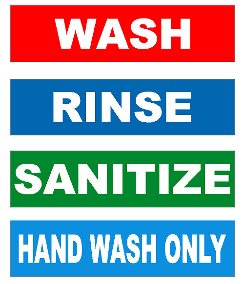 WASH RINSE SANITIZE HAND TRIPLE 3 COMPARTMENT SINK KITCHEN LABEL STICKER DECAL