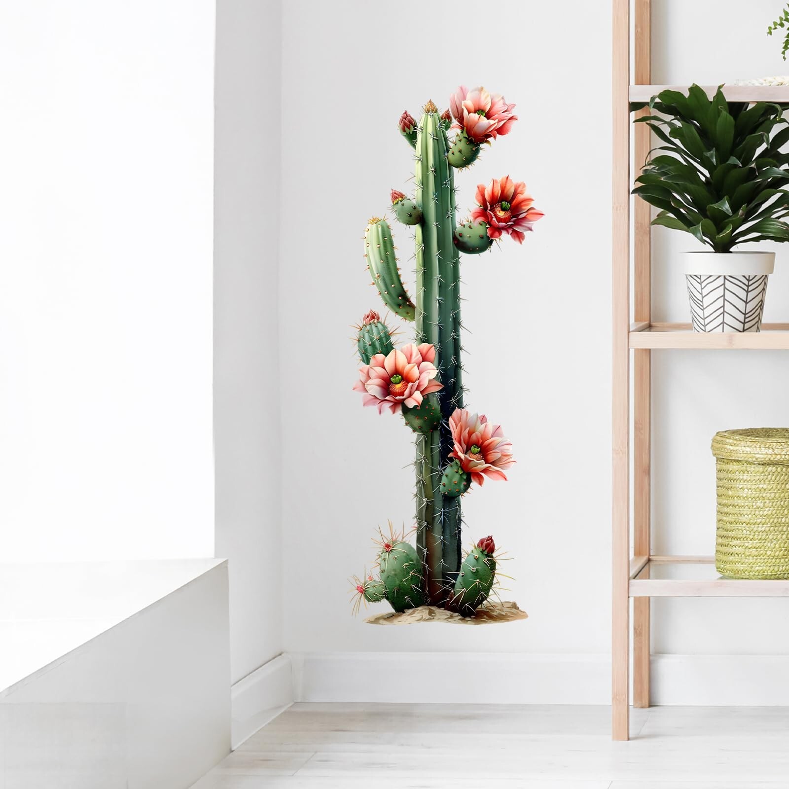 Blossing Giant Column Cactus Wall Stickers for Living Room Tropical Plant Wal…