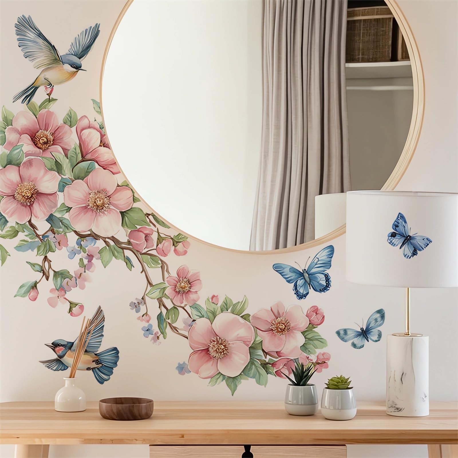 Peach Blossom Branch Birds Butterfly Wall Stickers, sacinora Floral Art Wall …