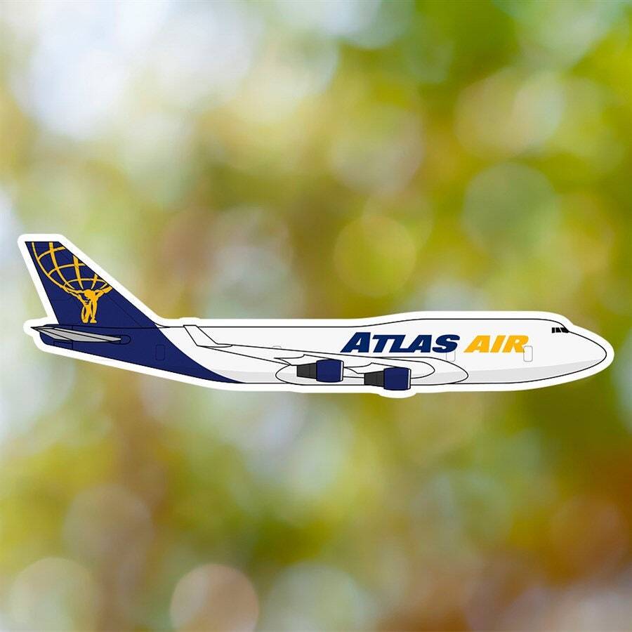 Boeing 747 Sticker, Atlas Air Airplane Sticker Waterproof for Suitcase, Car,