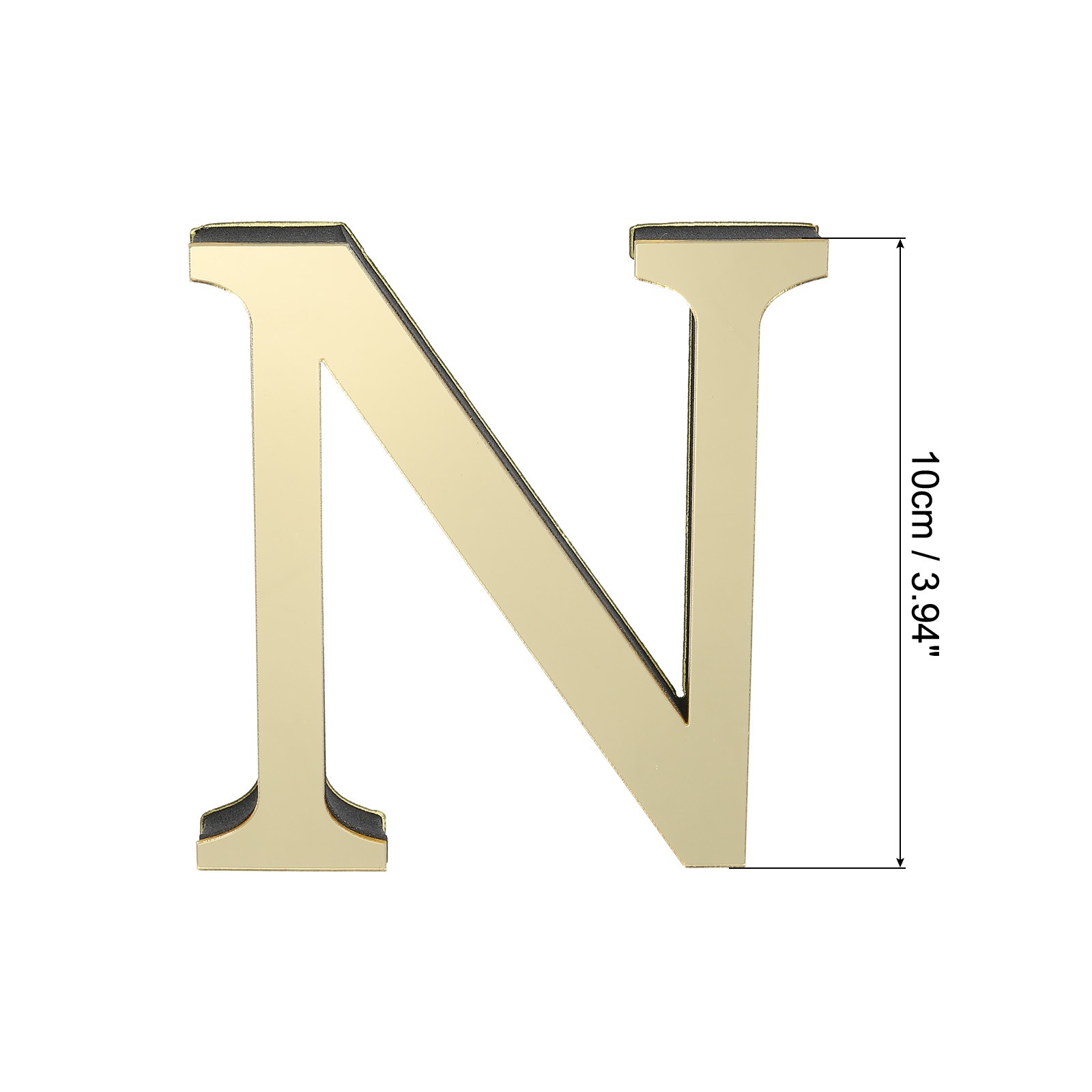 3D Acrylic Alphabet Mirror Wall Stickers Letter N Self-Adhesive Light Gold