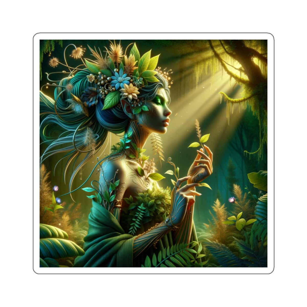 Sticker Ethereal Forest Nymph Art Digital Nature 2×2 3×3 4×4 6×6