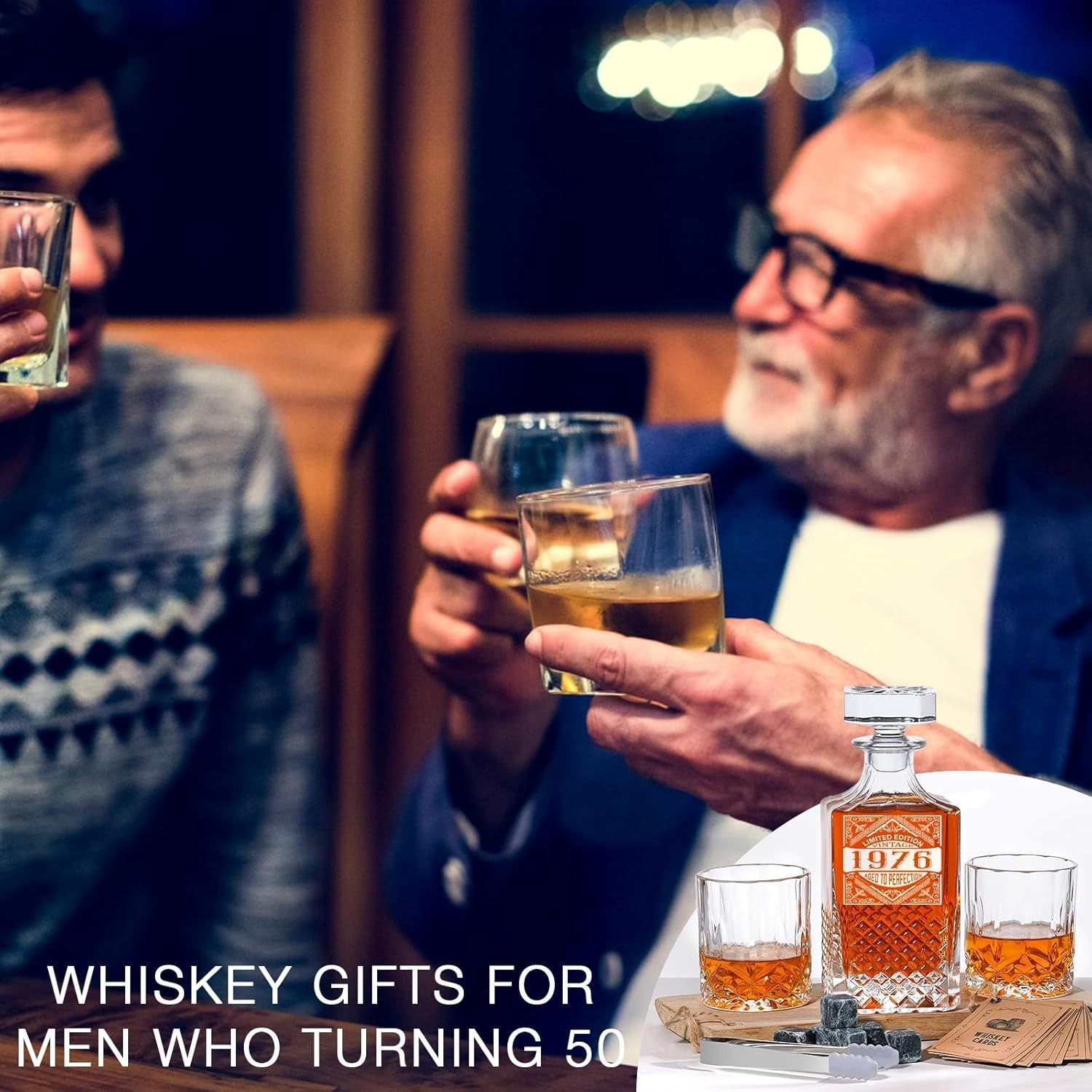 50th Birthday Whiskey Decanter Set for Men, Dad, Husband – Gift Box Included