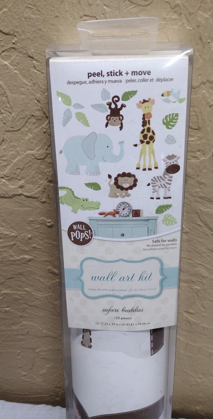 2014 Safari Buddies Wall Art Kit Peel Stick + Move 20 pc Wall Pops Nip Monkey