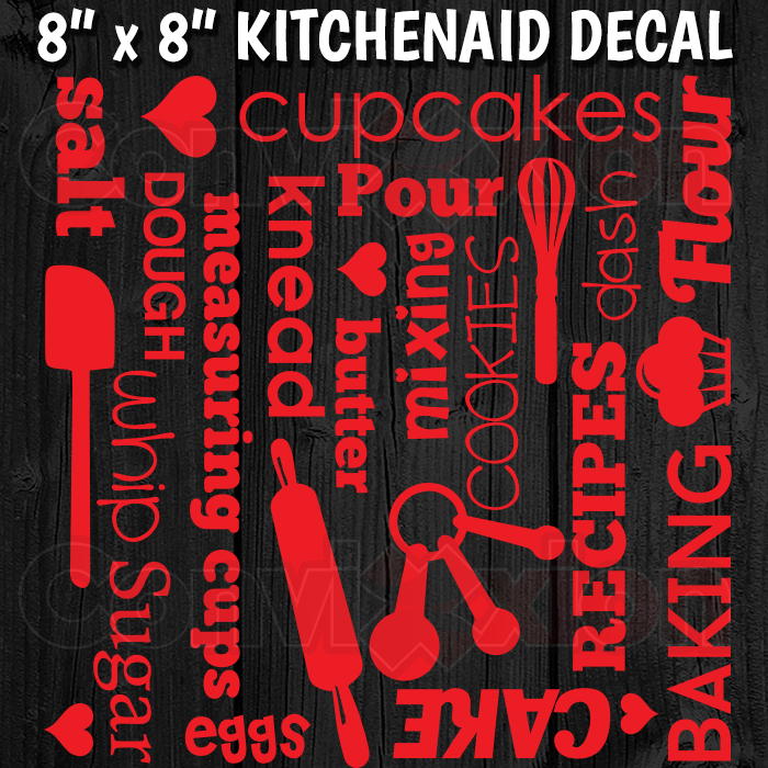 Kitchenaid Mixer Decal Wrap 8" x 8" Sheet Baking Subway Words Professional Vinyl