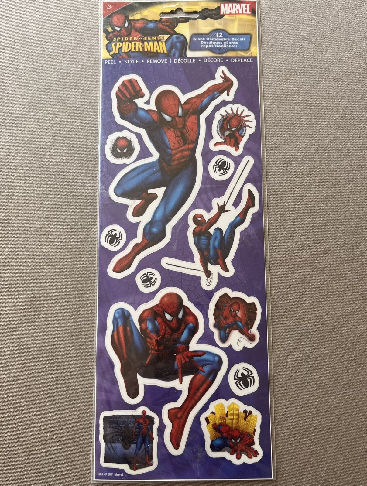 One Spider-Man Sheet Of Giant Removable Decals~12 Decals & Sheet Is 5” X 13”~New