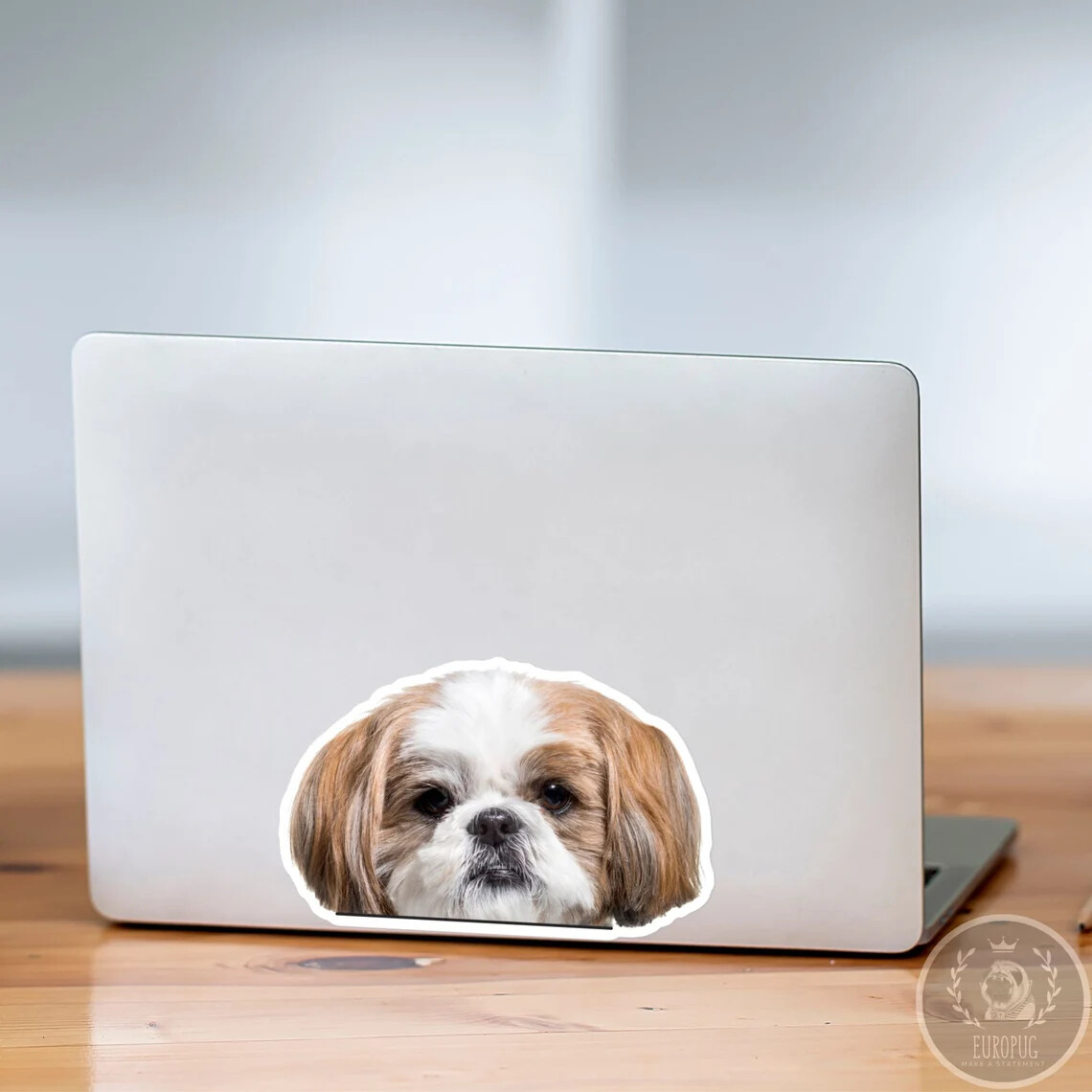 Gold&White Shih Tzu Car Sticker / Peeking Real Dog Head Vinyl Decal Waterproof