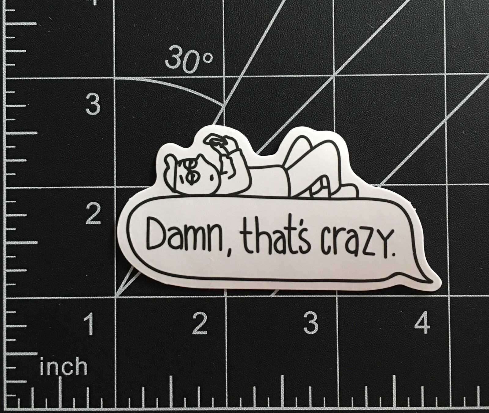 Damn That's Crazy Vinyl Sticker Guy on Phone Black White Funny Cute Durable